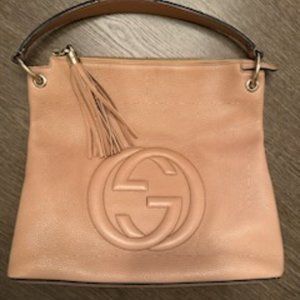 GUCCI Pebbled Calfskin Large Soho Hobo Beige